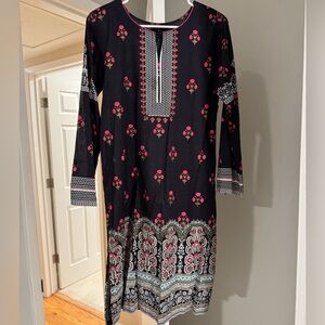 Elegant Black and Pink Floral Kurta